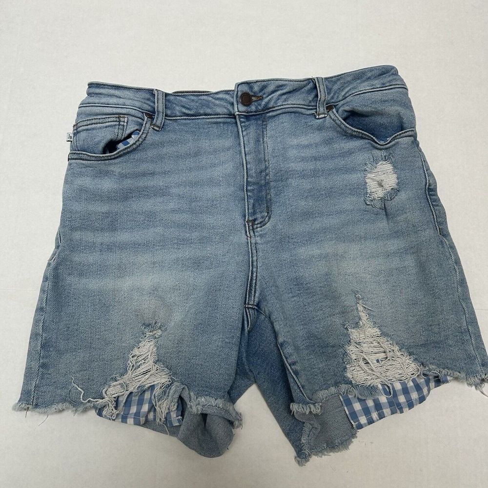 Judy Blue Gingham Patch Denim Cutoff Distressed Shorts Size 1XL Style #150007 - Picture 5 of 6
